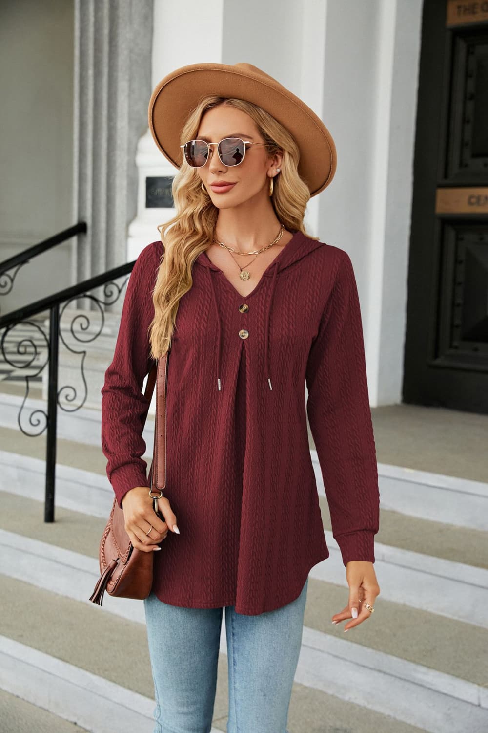 Long Sleeve Hooded Blouse